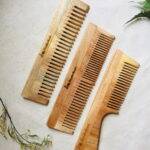 Neem Wood Comb (Set of 3 - Handle + Wide teeth + Double teeth)