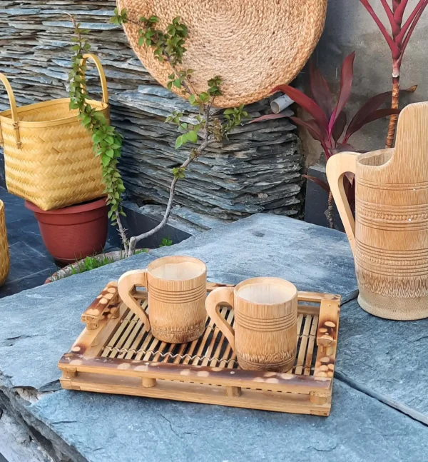 bamboo jug and tea cups
