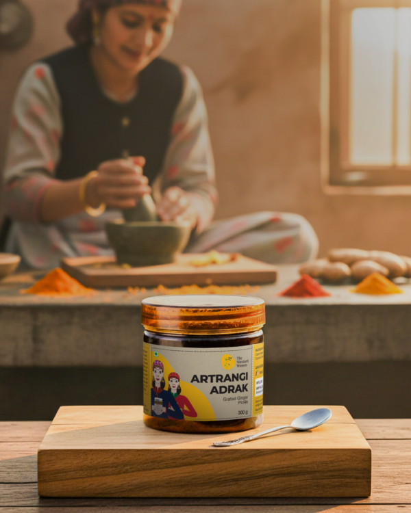 Atrangi Adrak Pickle in Traditional Kitchen Setting