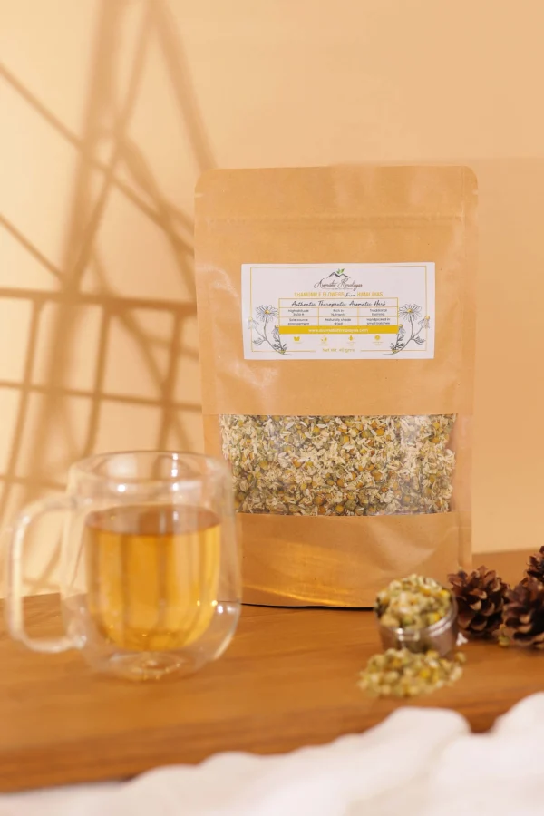 aromatic himalayas chamomile flowers herbal tea pouch front