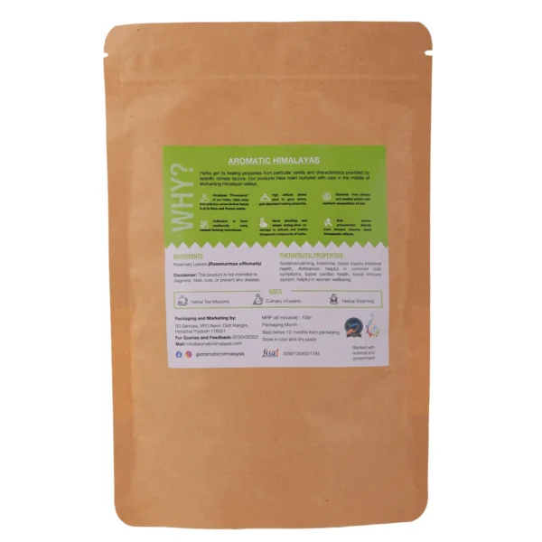 aromatic himalayas rosemary leaves herbal tea pouch back label