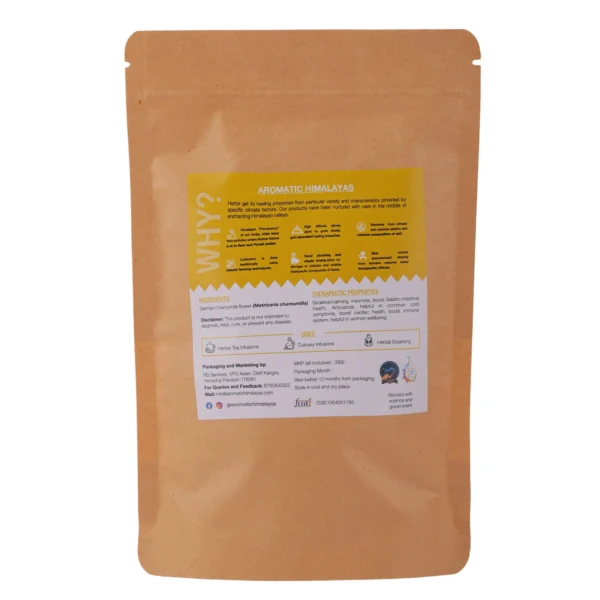 chamomile flowers herbal tea pouch back label vieW
