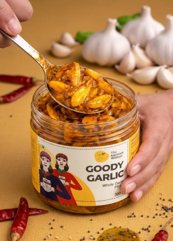 goody garlic pickle closeup spoon scoop