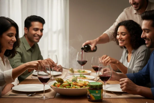 green chilli chutney family dinner table