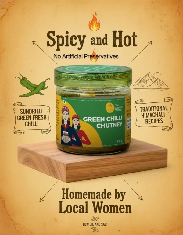 green chilli chutney product showcase setup