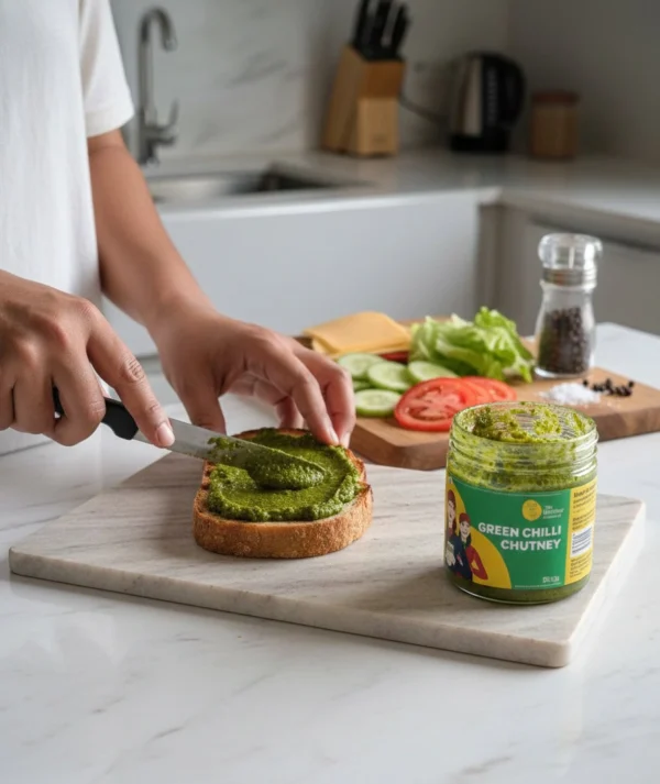 green chilli chutney product showcase setup