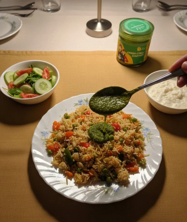 green chilli chutney served with rice