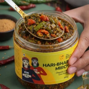 haribhari mirch pickle closeup spoon