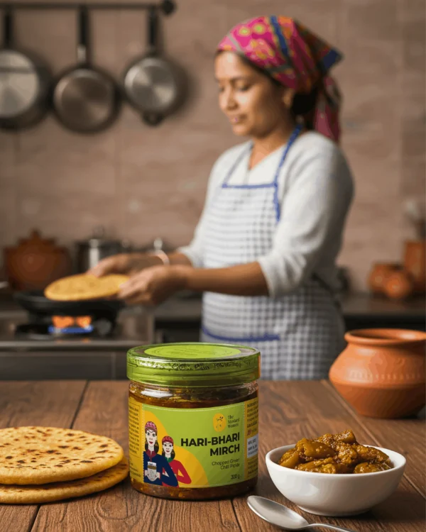 haribhari mirch pickle with paratha serving