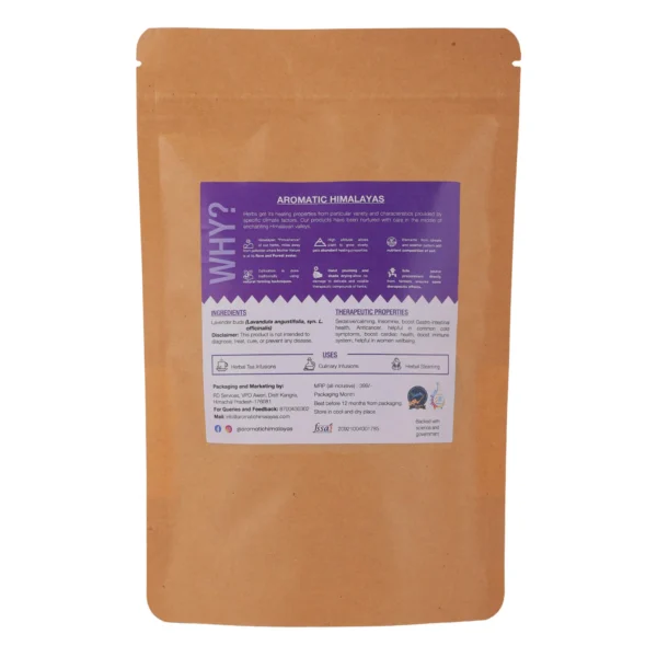 lavender buds herbal tea pouch back label