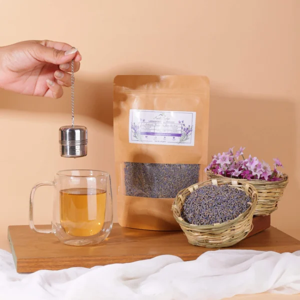 lavender buds tea with infuser cup lifestyle