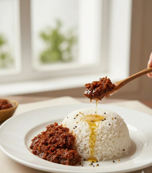 mastani mooli pickle with rice serving