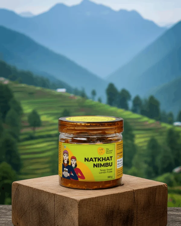 natkhat nimbu pickle himachali mountain background
