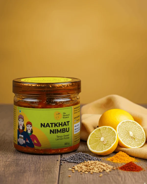 natkhat nimbu pickle with lemon ingredients display
