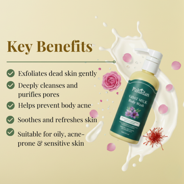 pahadan goat milk body wash key benefits exfoliating acne control