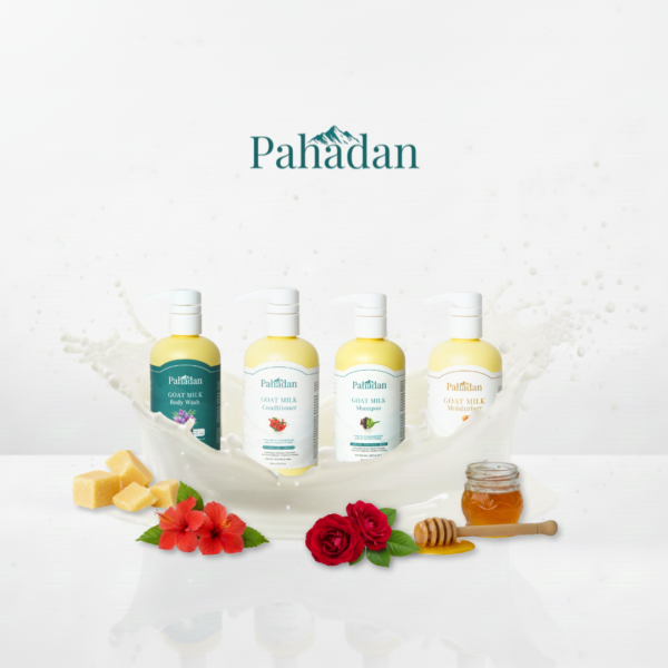 pahadan goat milk skincare range body wash shampoo conditioner moisturise