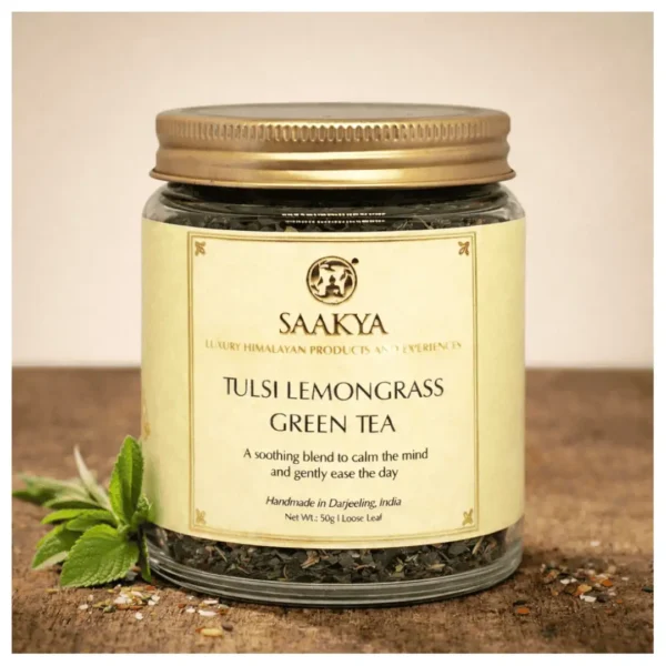 saakya tulsi lemongrass green tea jar